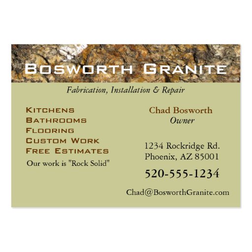 Marble & Granite fabrication installation & repair Business Card (back side)