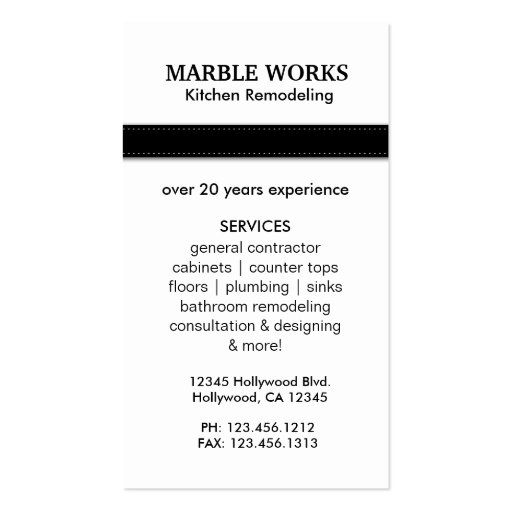 Marble Kitchen Remodeling Business cards (back side)