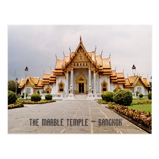 Marble Temple Of Gold Over Khmer Lion Bangkok Card  Postcards