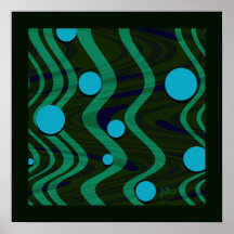 Marbled Retro Blue Green Dot Wave Posters