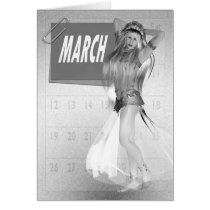 March Birthday Calender Girl Black and White Old s cards