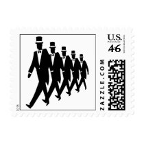 "March of the Tuxes in Black & White" postage