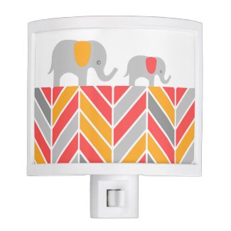 Marching Baby Elephants Chevron Coral and Orange Night Light