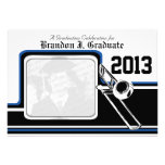 Marching Band Trombone Graduation Photo Blue Personalized Invitation