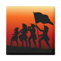 Marching with drums and fife and flag refrigerator magnets