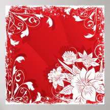 Marco floral rojo y blanco poster