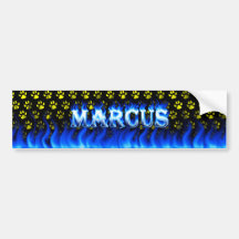 Marcus blue fire and flames bumper sticker design.