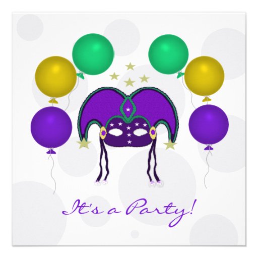 Mardi Gra Color Balloons Party Invitations