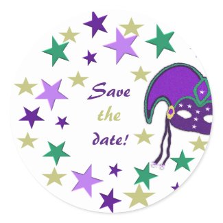 Mardi Gra Themed Save The Date Stickers
