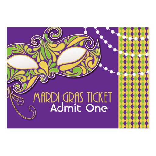 Mardi Gras Admission Tickets Business Card Templates (front side)