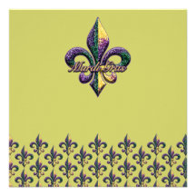 Mardi Gras bead Fleur de lis 2 Custom Announcement