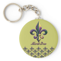 Mardi Gras bead Fleur de lis 2 Keychains