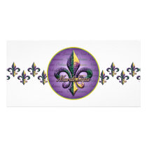 Mardi Gras bead Fleur de lis 2 Personalized Photo Card