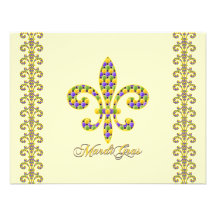 Mardi Gras bead Fleur de lis Announcements