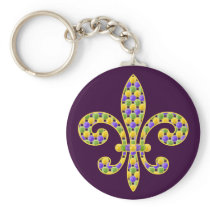 Mardi Gras bead Fleur de lis Key Chain