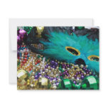 Mardi Gras Beads & Green Feather Mask invitations
