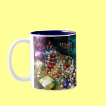 Mardi Gras Beads & Green Feather Mask Mug