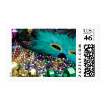 Mardi Gras Beads & Green Feather Mask Stamp
