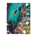 Mardi Gras Beads & Green Feather Mask Postcard