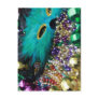 Mardi Gras Beads & Green Feather Mask Postcard