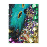 Mardi Gras Beads &amp; Green Feather Mask Postcard