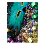 Mardi Gras Beads & Green Feather Mask Postcard postcards