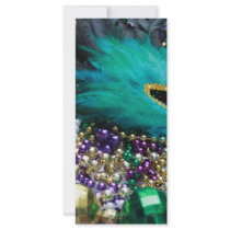 Mardi Gras Beads & Green Feather Mask Rack Card Template