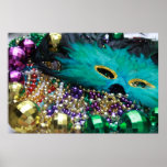 Mardi Gras Beads &amp; Green Mask Print