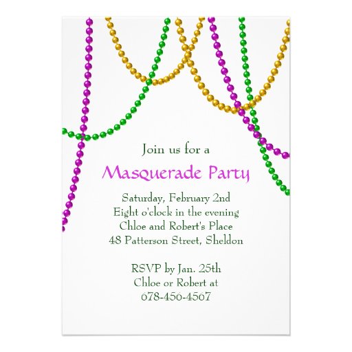 Mardi Gras Beads Invitation (white)