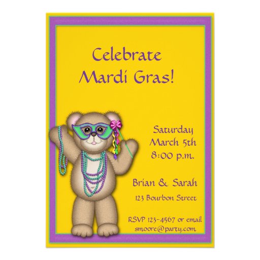 Mardi Gras Bear Invitation