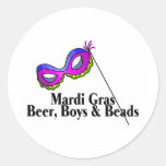 Mardi Gras Beer Boys Beads Mask Round Sticker