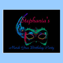 "Mardi Gras Birthday" - Mask in Blue/Green [a] postcards