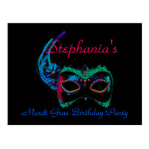 "Mardi Gras Birthday" - Mask in Blue/Green [a] Post Card