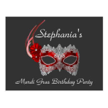 "Mardi Gras Birthday" - Party Invitation Post Card