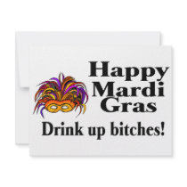 Mardi Gras Drink Up Bitches 2 Personalized Invite
