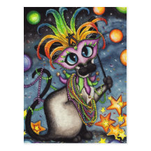 Mardi Gras Fat Tuesday Siamese Cat Postcards