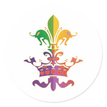 Mardi Gras Fleur de Crown Round Stickers