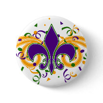Mardi Gras Fleur-de-Lis Button