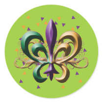 Mardi Gras Fleur de Lis Design Round Stickers