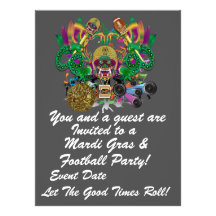 Mardi Gras & Football 6.5" x 8.75" View Hints Plse Custom Invitations