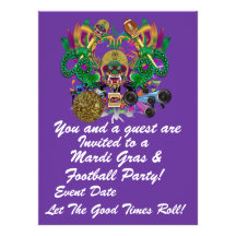Mardi Gras & Football 6.5" x 8.75" View Hints Plse Personalized Announcements