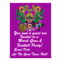 Mardi Gras & Football 6.5" x 8.75" View Hints Plse Custom Invite