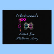 "Mardi Gras Halloween Party" - Pink/Blue Masks invitations