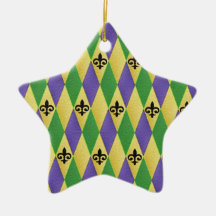 Mardi Gras Harlequin Fleur De Lis Ornaments