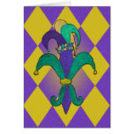 Mardi Gras jester crowned fleur de lis on triangle Greeting Card