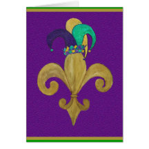 Mardi Gras Jester crowned fleur delis card