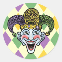 Mardi Gras Jester Round Stickers