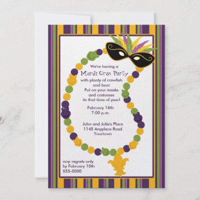 Mardi Gras Mask and Beads Party Invitation by mousearte