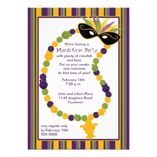 Mardi Gras Mask and Beads Party Invitation