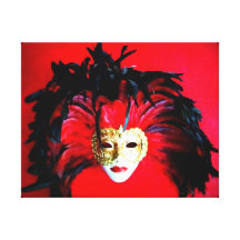 MARDI GRAS MASQUE BLACK AND RED RELIEF STRETCHED CANVAS PRINTS